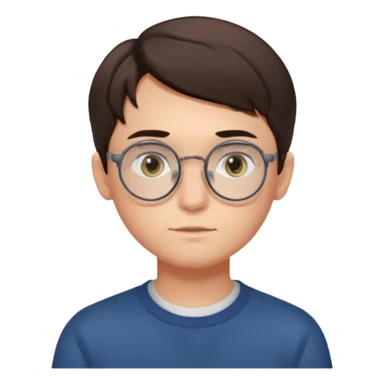 BRUNETTE teen boy with medium short middle parted hair, GREY eyes, round Glasses looking judging to the Side sticker