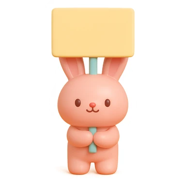 rosy bunny holding signboard high, vinyl figure style sticker