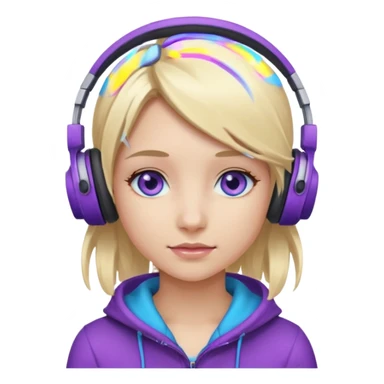 girl blond hair with purple highlights in hair blue eyes and wearing headphones sticker