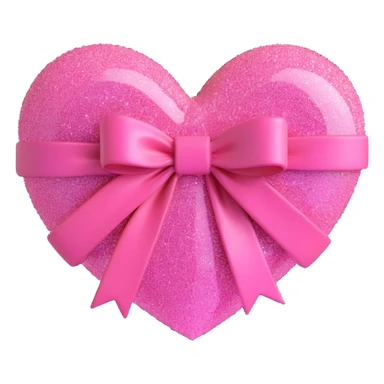 pink glittery heart with a pink bow, 3D style, shiny and vibrant sticker
