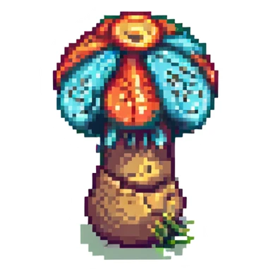 pixel art of a poisonous mushroom, vibrant colors, simple background sticker