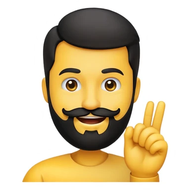 rounded yellow emoji face with a black beard, mouth facing to the side, raising one eyebrow, making a 'no' gesture with its hand sticker