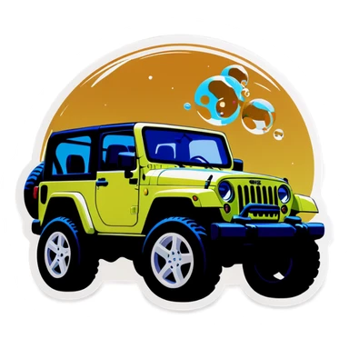 Two jeeps on sand with bubbles sticker
