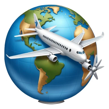 Globe with airplane flying around it, representing travel sticker