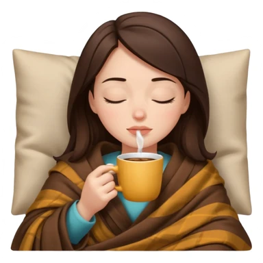 girl brunette inside a blanket sipping coffee eyes closed sticker