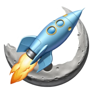 a pastel baby blue rocket ship landing on the moon  sticker