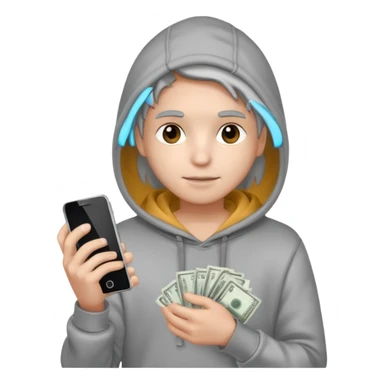 Silver skin, hoodied holding phone and money sticker