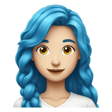 An attractive and impressive girl of European appearance with long blue hair and a white shirt smiles sticker