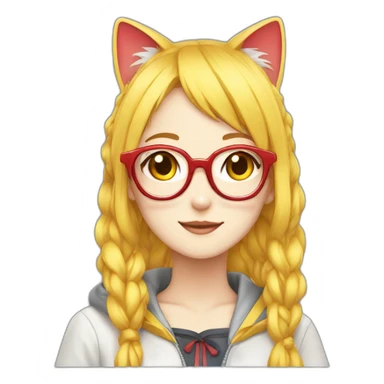 anime girl with yellow hair, red glasses, cat ear, idol costume sticker