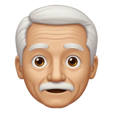 Illustrated emoji of an old man, white hair, no facial hair, dark eyes, tanned skin  sticker