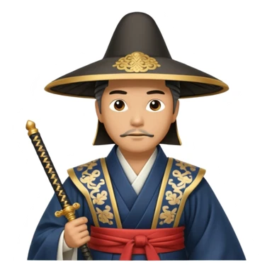Samurai lord, Elegant noble in long robes with tall hat, holding a scroll of orders. sticker