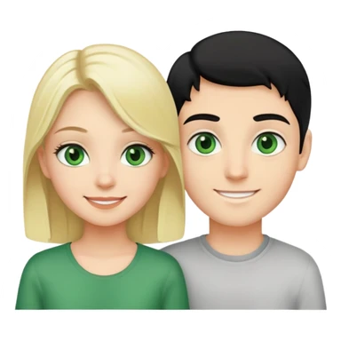 Smiling couple of blonde girl with green eyes and boy with black hair and green eyes sticker