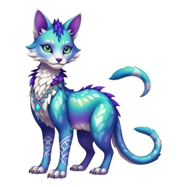 Kawaii iridescent beautiful pretty elegant divine edgy fantasy feline-vernid-sergal-fursona-animal-creature with accessories, full body, with intricate detailed markings sticker