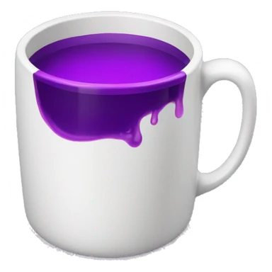 white cup with purple liquid no handle sticker