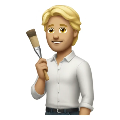 Blonde man painting sticker