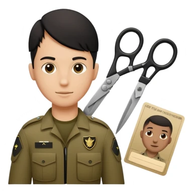 Floating black Scissors cutting in half an idf soldier ID card with a little chip in 2 parts .hyper realistic sticker