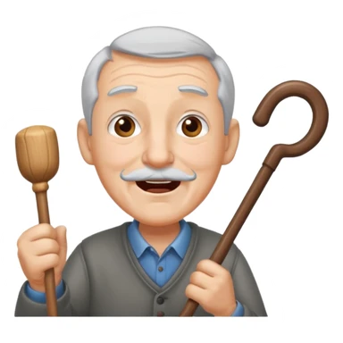 A grey-hair grandpa fan with cane in hand, cheer loudly with youthful spirit. sticker