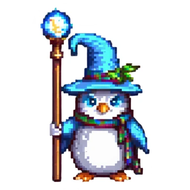 penguin wizard holding a staff sticker