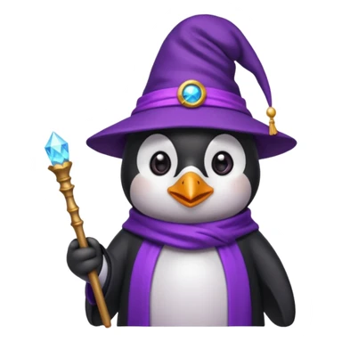 A penguin wizard with a purple hat and a magic wand sticker
