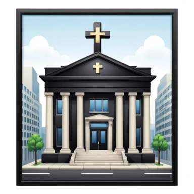 bank building with a cross over it, canceled bank sticker