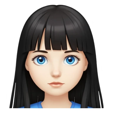 Dark long hair fringe girl with blue eyes sticker