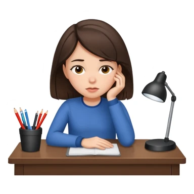 Brunette girl tired at desk sticker