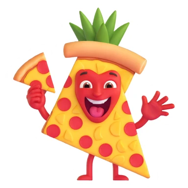 slice of pizza with pineapple chunks, devil horns, cheeky expression sticker