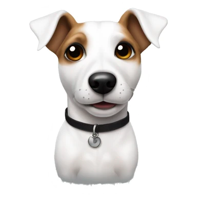 A white Jack Russell Terrier with erect ears and a black stripe under its right eye. sticker
