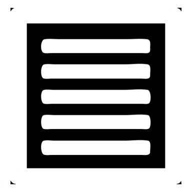 minimal solid white icon of a bold rectangle with seven evenly spaced short horizontal bars, very geometric, Netflix UI style, black background sticker
