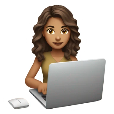 Beautiful girl,bark brown hair,wavy hair，long hair,Black eyes,Latina, typing on laptop  sticker