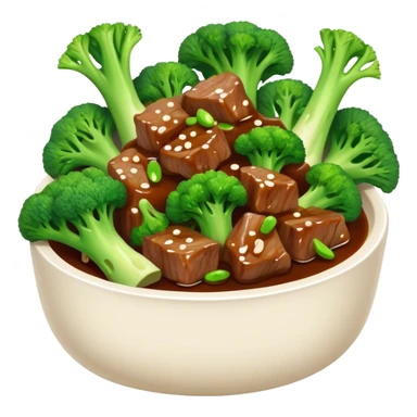 Beef with Broccoli in oyster sauce, simplified emoji style with bold outlines and bright colors, cartoon style stir fried Xi Lan Hua Niu Rou sticker