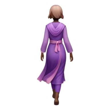A small figure walks back across a foggy bridge, holding soft pink and purple orbs in each hand—symbolizing compassion and forgiveness. A gentle heart aura trails behind them, showing healing in motion. sticker