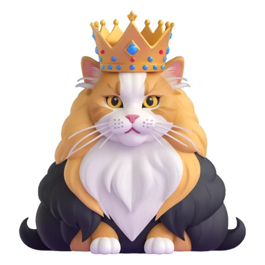 majestic calico maine coon cat with fluffy mane wearing a royal crown sticker