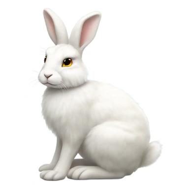 white hare round body sitting down no feet very fluffy side view full body sticker