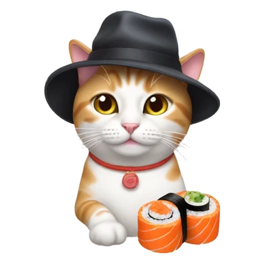 cat wearing a hat made of sushi sticker