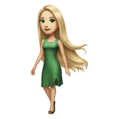 Realistic White girl with Long straight blonde hair, green eyes, tattoos, full body wearing dress and High heels , walking sticker