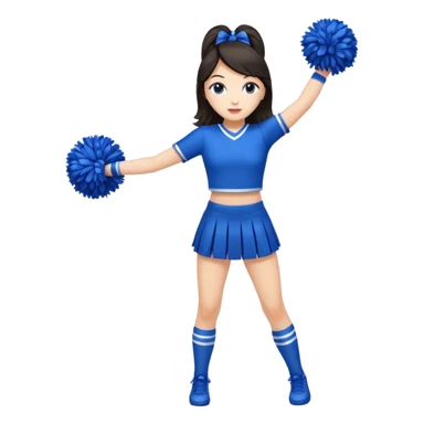 give me a full-length cheerleader with dark hair and blue pom poms sticker
