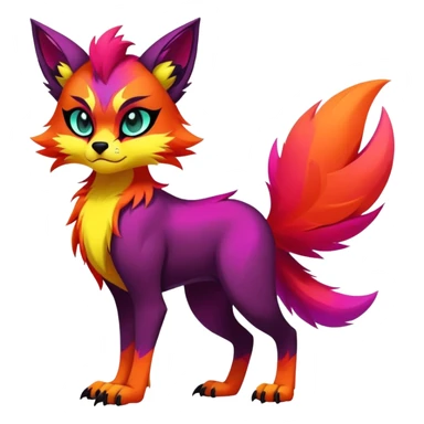 Neon-colored multi-colored edgy cool Falvie-Fionbri-creature-fursona, full body, with random markings sticker