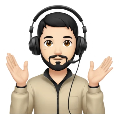 Anime style man with black hair, brown eyes, and black beard wearing gaming headset and applauding, anime art style sticker