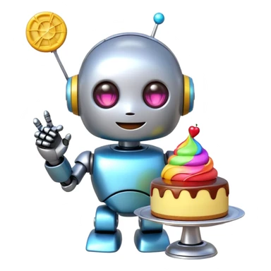 The cute robot and dessert, 3d emoji sticker