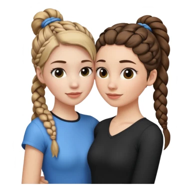 Hug two white skin women one taller with braided black side ponytail and one shorter with light brown hair in top ponytail  sticker