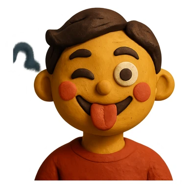 portrait emoji of a person with playful expression in claymation style sticker