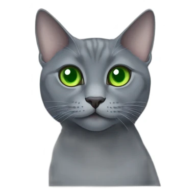 round faced grey russian blue cat with green eyes with big pupils and fat sticker