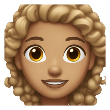 Girl with light brown hair, brown eyes, wearing makeup, smiling sticker