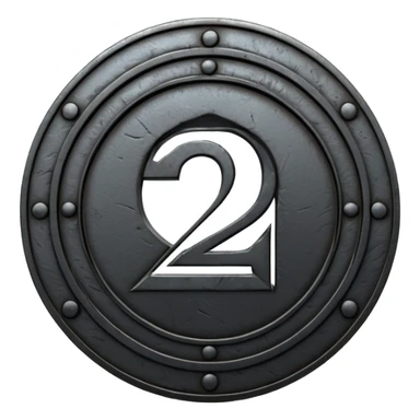 Minimal emoji, gothic metal coin made of black steel, engraved number 2 at the center, ancient industrial aesthetic, worn metal texture, no glow, no neon, flat emoji design, centered, transparent background sticker