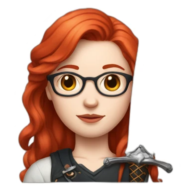 very pale girl with glasses and earrings and straight middle length red hair and sword earrings and heart tatoo sticker