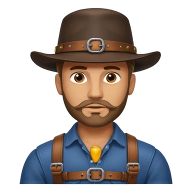 a leather Dom with a leather hat and chest harness sticker