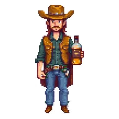 A sticker of a cowboy with a bottle of whiskey sticker
