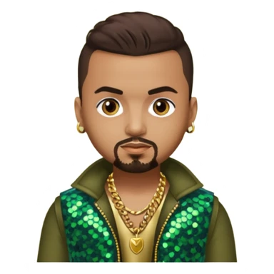 Sean Paul with dark brown hair, olive sequin outfit sticker