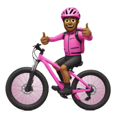 mountain biker on pink bike with thumb up sticker